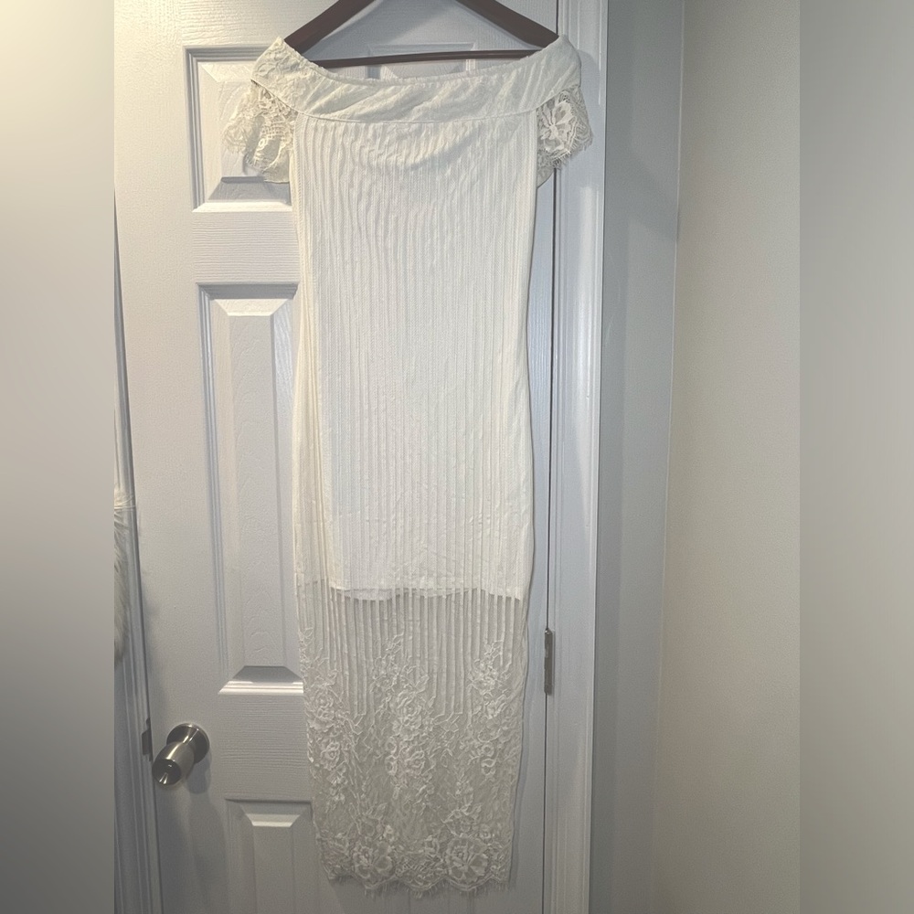 NEW Bebe White Lace Off the Shoulder Dress